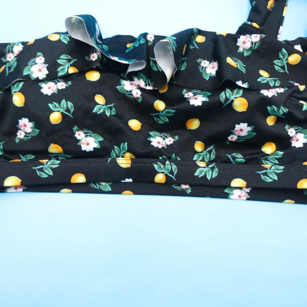 Victorias Secret Small Black‎ Floral Single Shoulder Wide Strap Bikini Top Swim